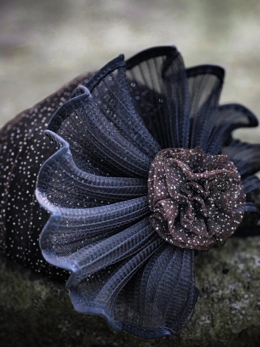 Cathy Allen Designs Black Sparkle Wool Fascinator Hat - Made in USA - Picture 2 of 7